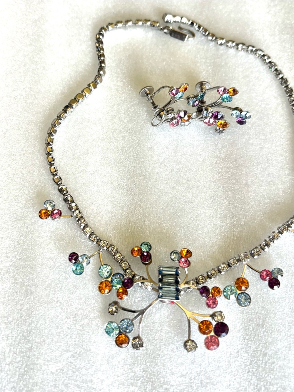 Signed DUANE Vtg 1950s Sputnik Atomic Rhinestone chocker Necklace & Earrings Set